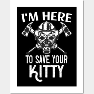 Funny Firefighter Saves Kitty Firemen Posters and Art